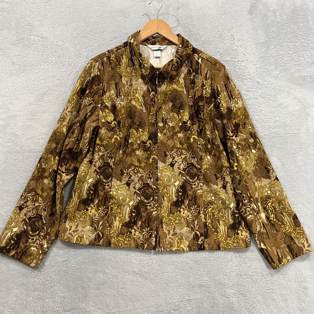 Christopher Banks Jacket Large Florall Zip Lightweight Brown Green Boho Hippie